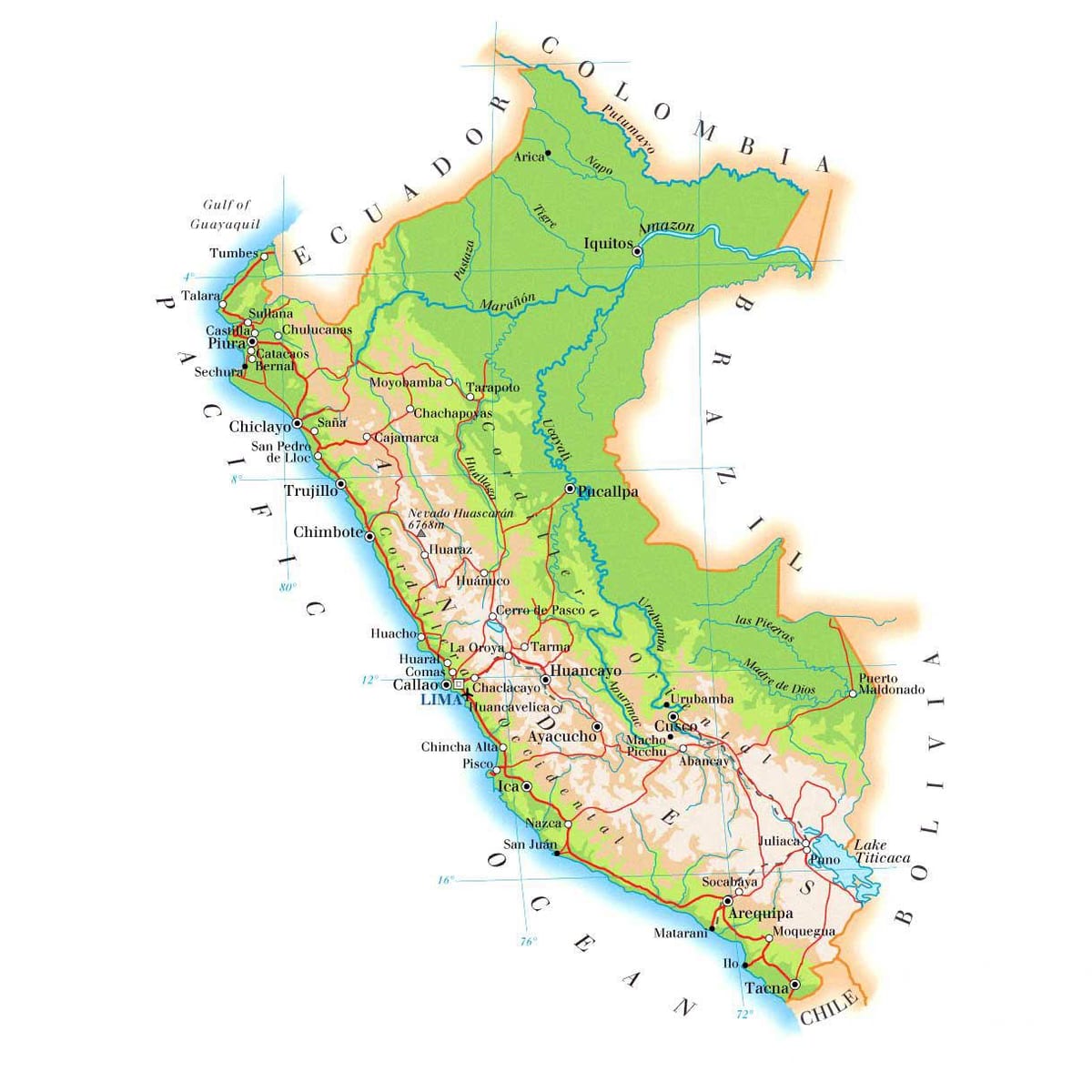 Peru fiziki haritası göster